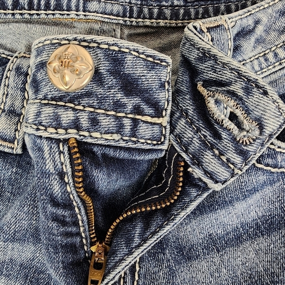 Miss Me Mini Flower Mid Rise Bootcut  Jeans Rhinestone Embellished Blue 30 x 32 - Picture 5 of 16